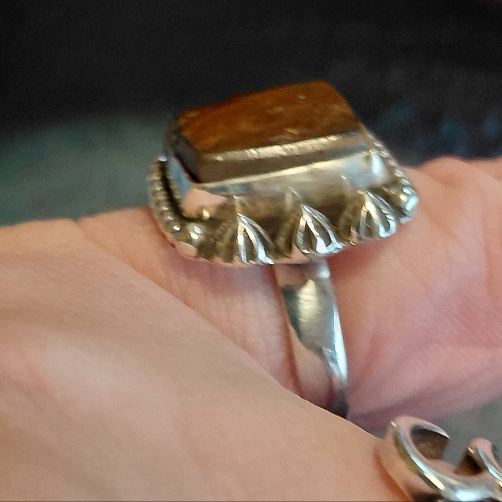Fiery Ammolite Sterling Silver Ring Size 6 - Picture 9 of 13